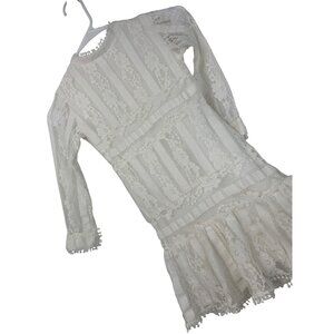 Marlo Girls Kids White Lace Long Sleeve Dress With Ruffled Hem 7-8 Years